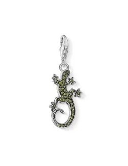 Colgante Charm plata de Thomas Sabo lagartija verde