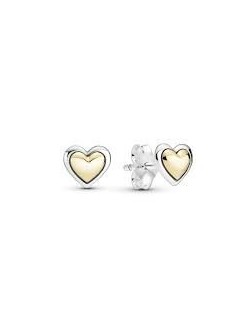 pendientes-pandora-plata-corazon-cupula-dorada