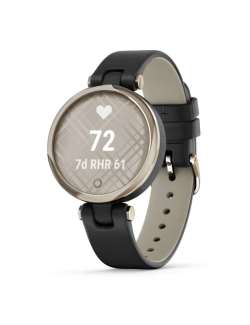 Reloj Garmin Lily® - Classic Bisel en dorado crema con carcasa y correa de cuero italiano en negro
