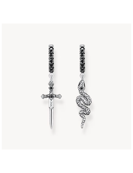 pendientes-thomas-sabo-aros-serpiente-y-espada-plata-ennegrecida-con-circonita-negra