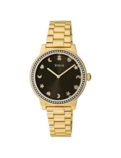 Reloj Tous analógico Nocturne de acero IP dorado con bisel de Zirconitas