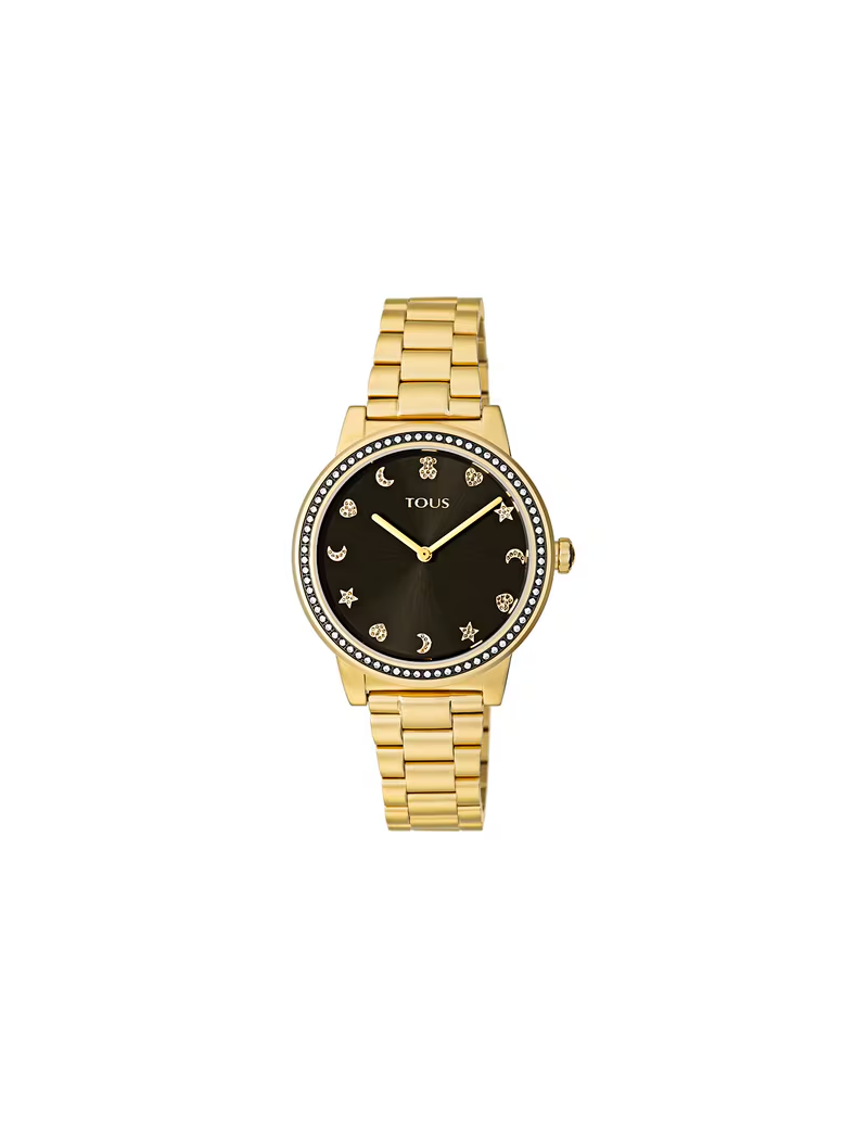 Reloj Tous analógico Nocturne de acero IP dorado con bisel de Zirconitas