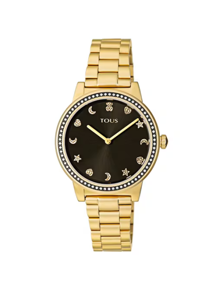 Reloj Tous analógico Nocturne de acero IP dorado con bisel de Zirconitas