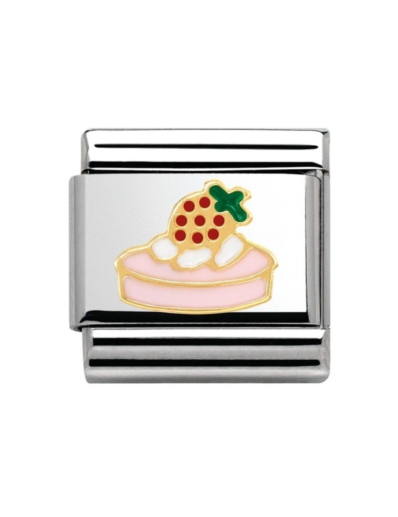 charm-link-acero-nomination-composable-en-oro-y-esmalte-pastel-con-fresa