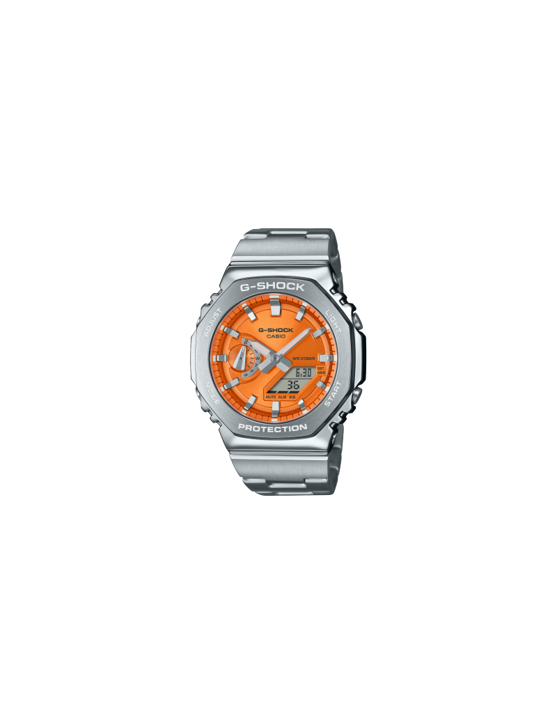 reloj-casio-g-shock-acero-esfera-naranja-serie-gm-2100