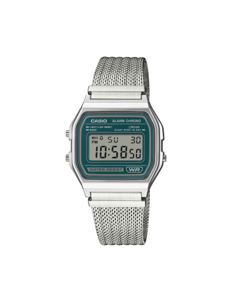 reloj-casio-vintage-iconic-collection-plateado-malla-esfera-color-turquesa