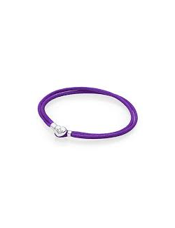 Pulsera-Pandora-plata-seda-morado-cierre-corazón
