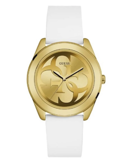 Reloj Guess G Tuist Mujer correa silicona blanca y esfera dorada