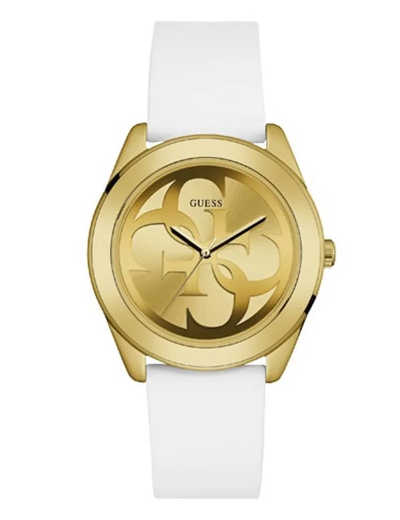 Reloj Guess G Tuist Mujer correa silicona blanca y esfera dorada