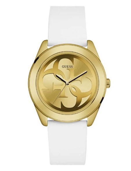 Reloj Guess G Tuist Mujer correa silicona blanca y esfera dorada