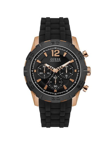 Reloj Guess Gents Silicona Negra caja PVD Rose