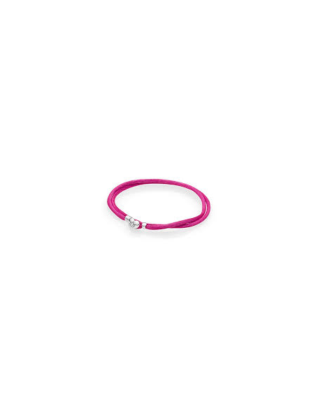 Pulsera-Pandora-plata-seda-rosa-cierre-corazón Pulsera-Pandora-plata-seda-rosa-cierre-corazón