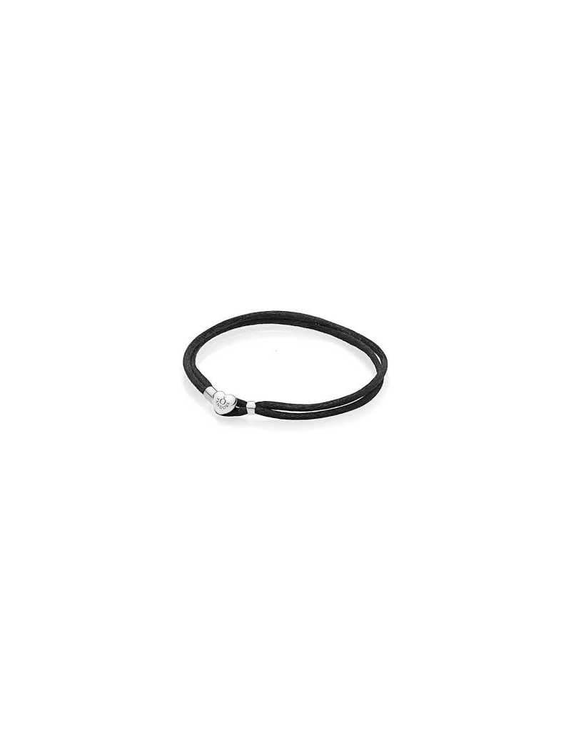 Pulsera-Pandora-plata-seda-negra-cierre-corazón