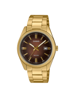 Reloj Casio Timeless Collection Revestimiento Ionico Esfera Marrón Series MTP-1302