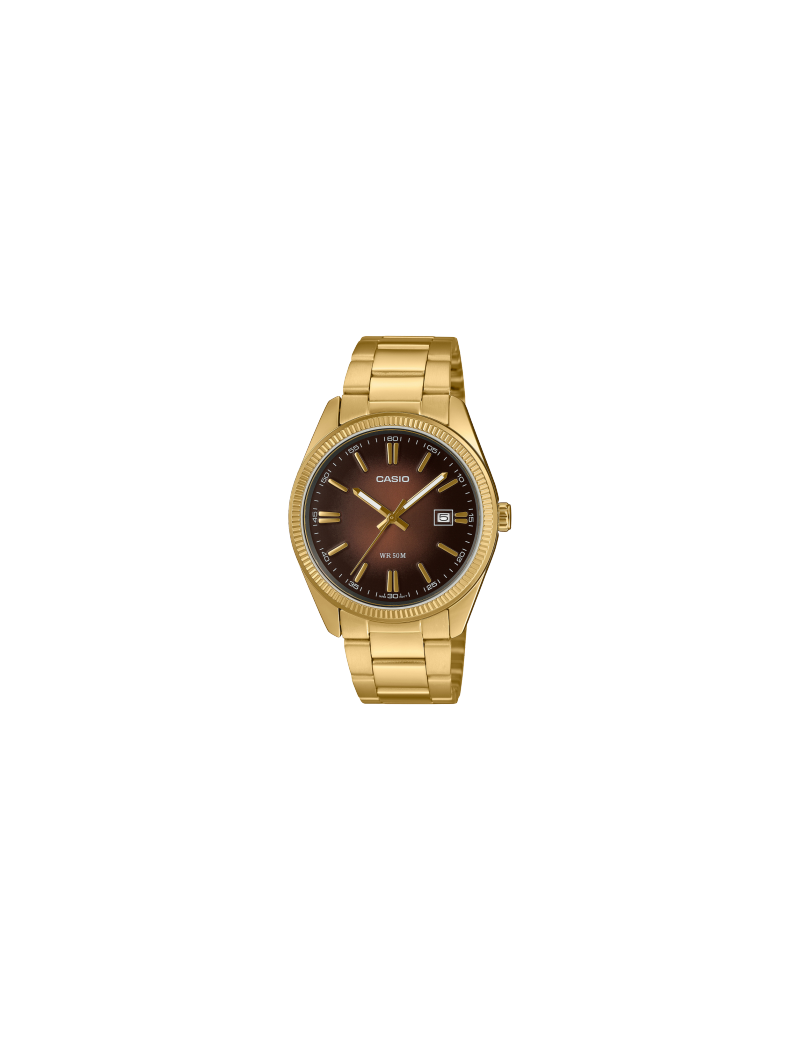 Reloj Casio Timeless Collection Revestimiento Ionico Esfera Marrón Series MTP-1302