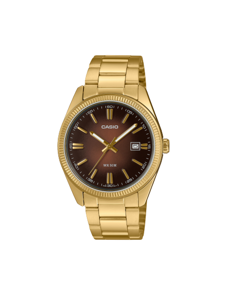 Reloj Casio Timeless Collection Revestimiento Ionico Esfera Marrón Series MTP-1302