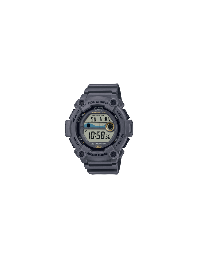 Reloj Casio Gris Digital Fase Lunar y Gráfico de Mareas