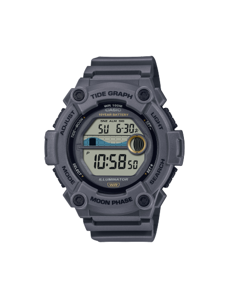 Reloj Casio Gris Digital Fase Lunar y Gráfico de Mareas