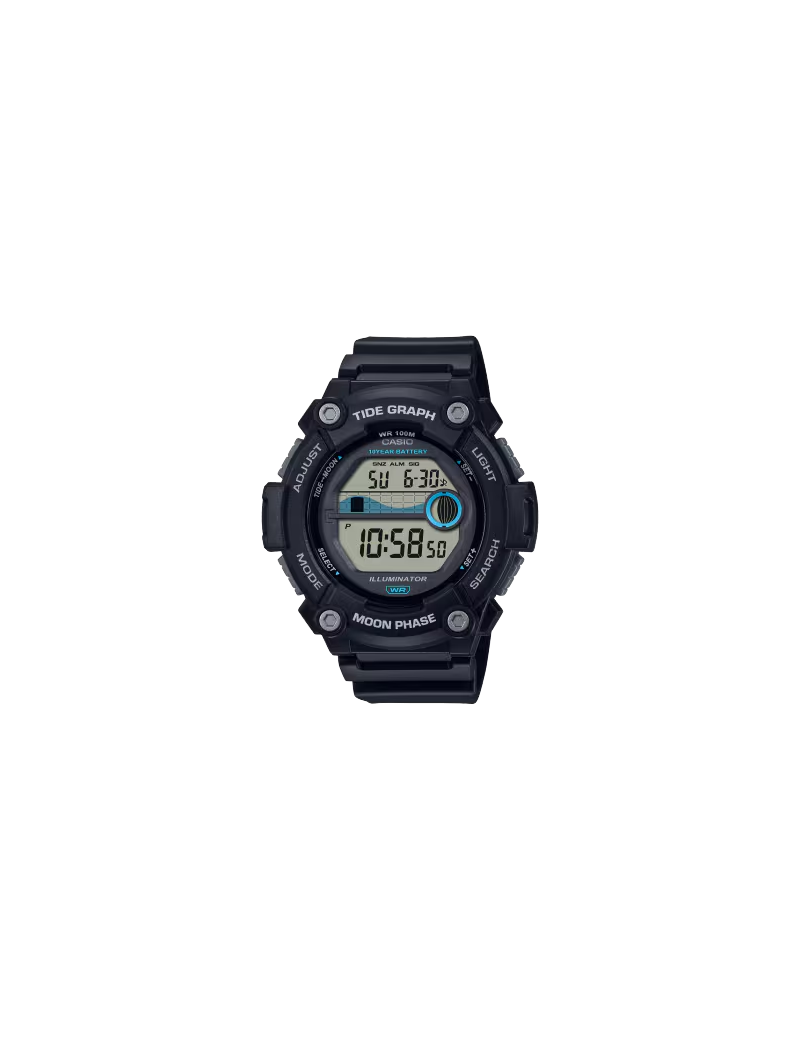 Reloj Casio Negro Digita Fase Lunar Y Gráfico de Mareas