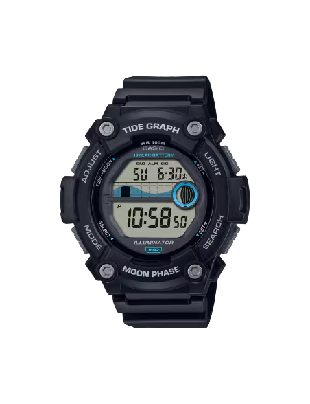 Reloj Casio Negro Digita Fase Lunar Y Gráfico de Mareas